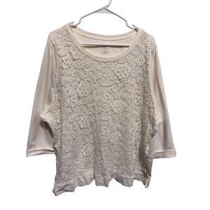 Lands’ End Ivory Crochet Floral Lightweight Sweatshirt Plus Size 3X (24W/26W)